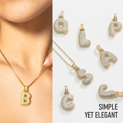 Bubble Initial Diamond Necklace with gift box🎁🎁