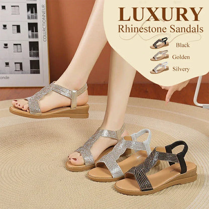 Luxury Rhinestone Sandals with Non-Slip, Soft Sole
